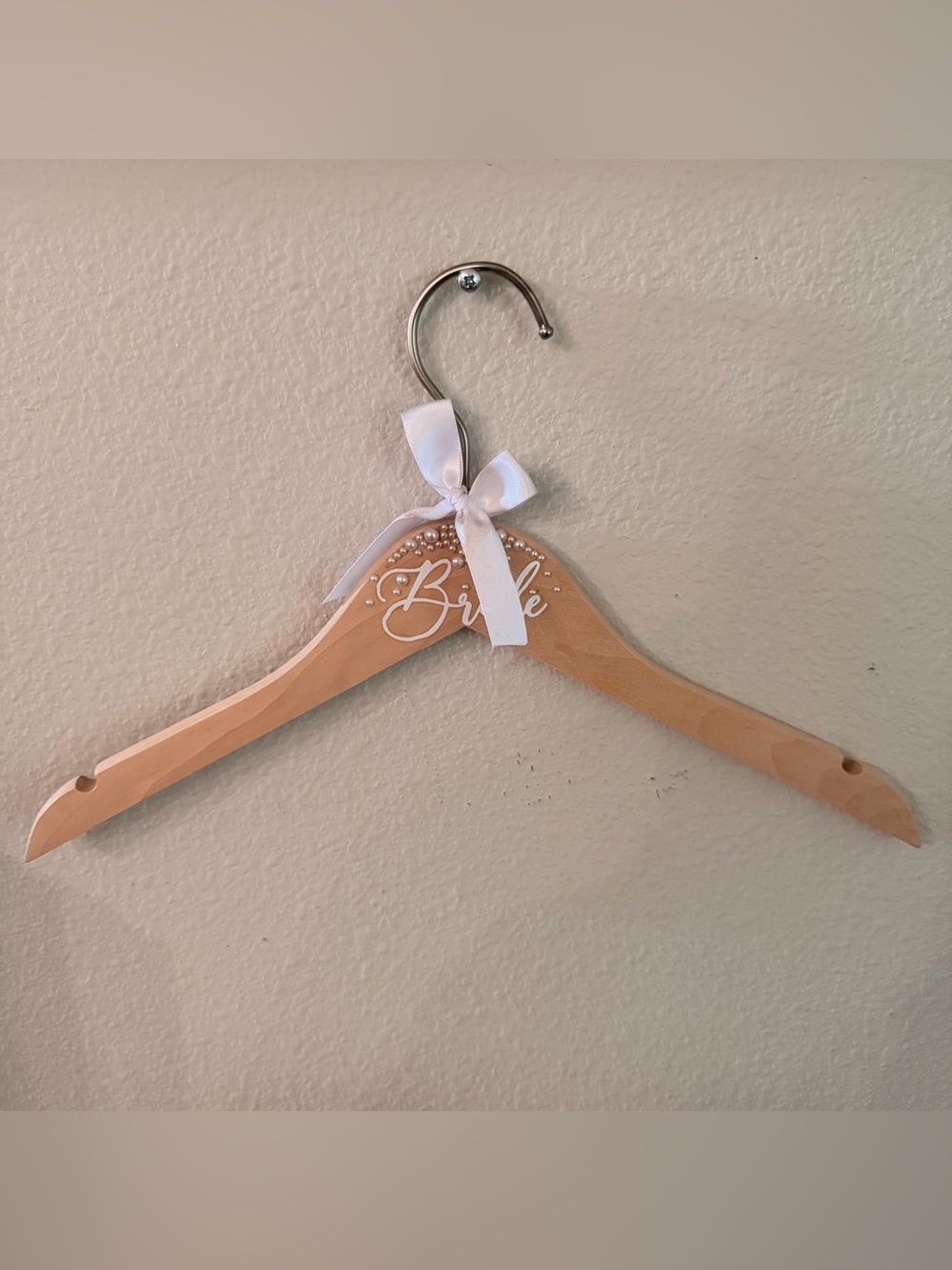 Bride Wooden Hanger with White Bow Accent